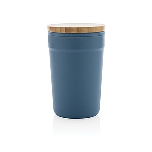 Plastový hrnek s bambusovým víčkem, 300ml, modrý