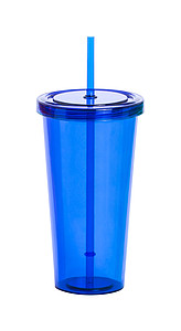 Plastový kelímek na pití s víčkem a brčkem, 750ml, transparentní modrý