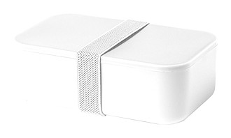 Plastový lunchbox, 1l, s elastickým popruhem, bílý - reklamní předměty