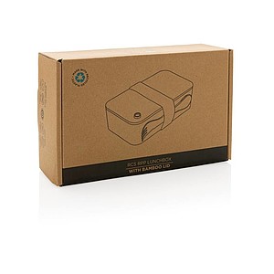 Plastový lunchbox s bambusovým víčkem a vidličkou, černá