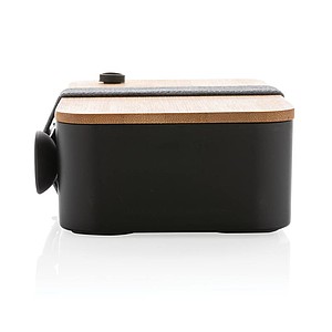 Plastový lunchbox s bambusovým víčkem a vidličkou, černá