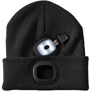 Pletená čepice s LED čelovkou, černá