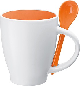 Porcelánový hrnek 250 ml se lžičkou, oranžová