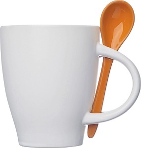 Porcelánový hrnek 250 ml se lžičkou, oranžová