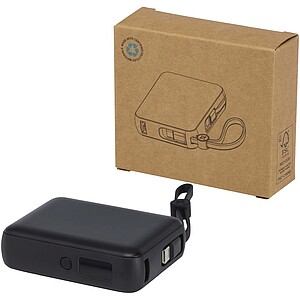 Powerbanka 10 000 mAh 35W pro tablet s integrovaným kabelem typu C – vyrobeno z recyklovaného plastu, černá