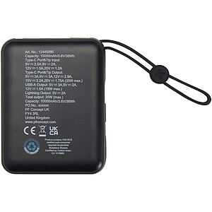Powerbanka 10 000 mAh 35W pro tablet s integrovaným kabelem typu C – vyrobeno z recyklovaného plastu, černá