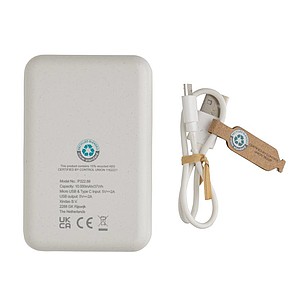 Powerbanka 10 000 mAh z RCS recyklovaného plastu, bílá