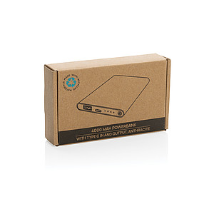 Powerbanka 4000mAh, recyklovaný plast a hliník, šedá