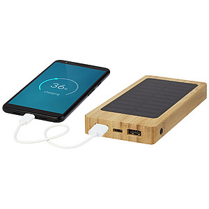 Powerbanka 8000mAh s bambusovým krytem a solárním panelem