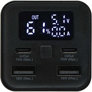 Powerbanka na notebook z recyklovaného hliníku s kapacitou 20 000 mAh a výkonem 70 W, černá