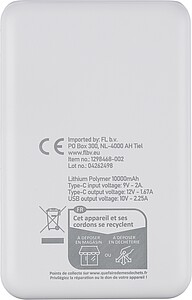 Powerbanka z recyklovaného ABS, bílá