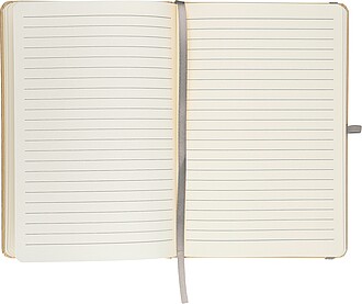 Poznámkový blok A5 s tvrdou kraftovou deskou a hliníkovou fólií na zadní straně, stříbrná