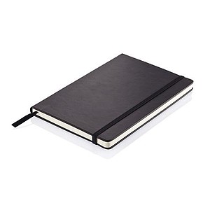 Poznámkový blok A5 v PU deskách s gumičkou, černá - reklamní bloky