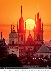 Praha 2025, nástěnný kalendář, prodloužená záda
