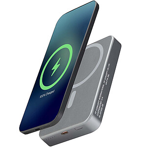 Přenosná nabíječka Avis 10 000 mAh z recyklovaného hliníku s magnetickým připojením, šedá - reklamní předměty