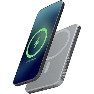 Přenosná nabíječka Avis 5000 mAh RCS z recyklovaného hliníku s magnetickým připojením, šedá - reklamní předměty