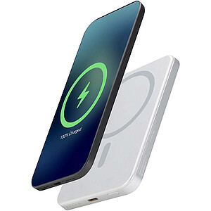 Přenosná nabíječka Avis 5000 mAh RCS z recyklovaného hliníku s magnetickým připojením, stříbrná