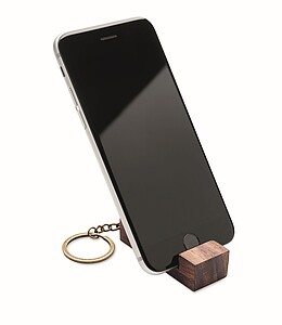 Přívěsek na klíče se stojánkem na telefon, hnědá - reklamní předměty