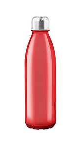 Průhledná skleněná láhev na pití, 650ml, červená