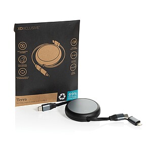 Recyklovaný hliníkový zatahovací 2v1 kabel 240W, černá