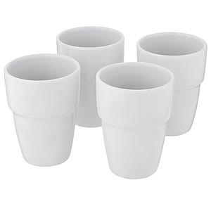 Sada 4 keramických stohovatelných hrnků, 280ml, bílá