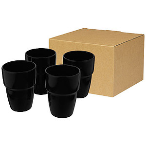 Sada 4 keramických stohovatelných hrnků, 280ml, černá