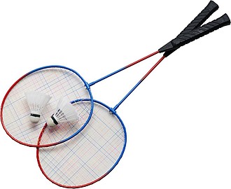 Sada na badminton, dvě rakety a dva košíky v černém obalu