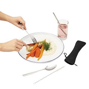 Sada příborů z nerezové oceli, černá/stříbrná - reklamní předměty