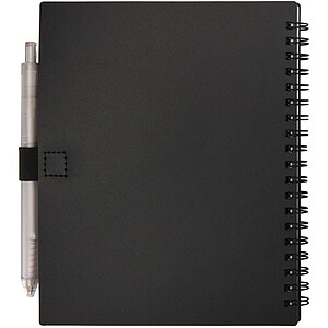 Sada zápisníku a kuličkového pera z recyklovaného plastu s měkkou vazbou, černá