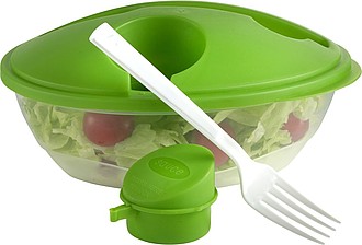 SALINKA Plastová miska na salát s vidličkou a zeleným víčkem