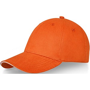 Šestipanelová čepice, tvarovaný sendvičový kšilt, oranžová