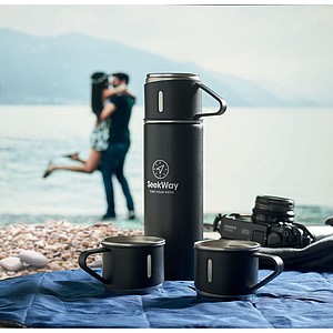 SEYRA Termoska z nerezové oceli se 3 hrnky, 420 ml, černá