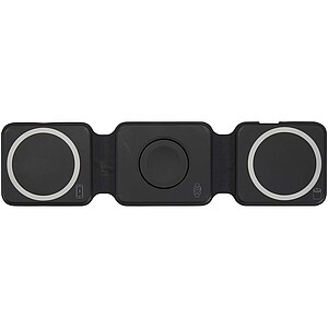 Skládací bezdrátová nabíječka 3v1 z recyklovaného plastu s výkonem 15 W, černá