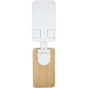 Skládací stojan na telefon z recyklovaného plastu s bambusovými detaily, bílá