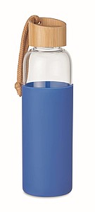 Skleněná láhev 500ml se silikonovým obalem, modrá