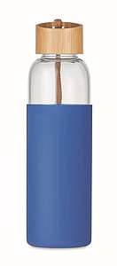 Skleněná láhev 500ml se silikonovým obalem, modrá