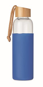 Skleněná láhev 500ml se silikonovým obalem, modrá