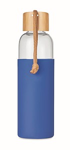 Skleněná láhev 500ml se silikonovým obalem, modrá