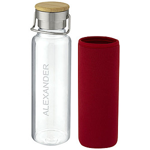 Skleněná láhev, 660 ml, s červeným neoprenovým obalem
