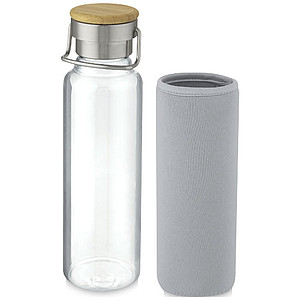 Skleněná láhev, 660 ml, s šedým neoprenovým obalem