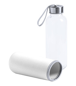 Skleněná láhev na pití, 420ml, bílý neoprenový rukáv