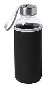 Skleněná láhev na pití, 420ml, černý neoprenový rukáv