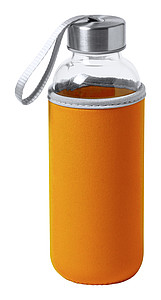 Skleněná láhev na pití, 420ml,oranžový neoprenový rukáv