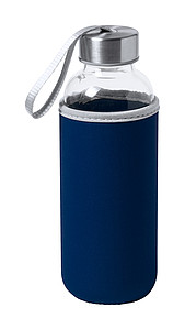 Skleněná láhev na pití, 420ml, tmavě modrý neoprenový rukáv