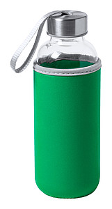 Skleněná láhev na pití, 420ml, zelený neoprenový rukáv - reklamní předměty