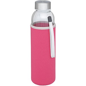 Skleněná láhev na pití, 500ml, s neoprenovým obalem, růžová - reklamní předměty