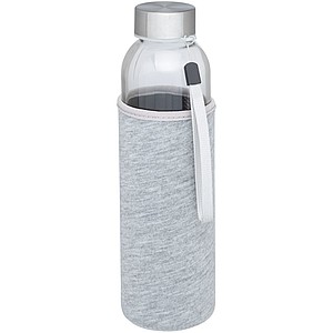 Skleněná láhev na pití, 500ml, s neoprenovým obalem, šedá