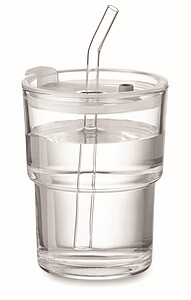 Skleněný kelímek s brčkem 400ml, transparentní
