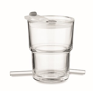 Skleněný kelímek s brčkem 400ml, transparentní