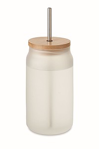 Sklenice s povrchem pro sublimaci, brčkem a víčkem, 400ml